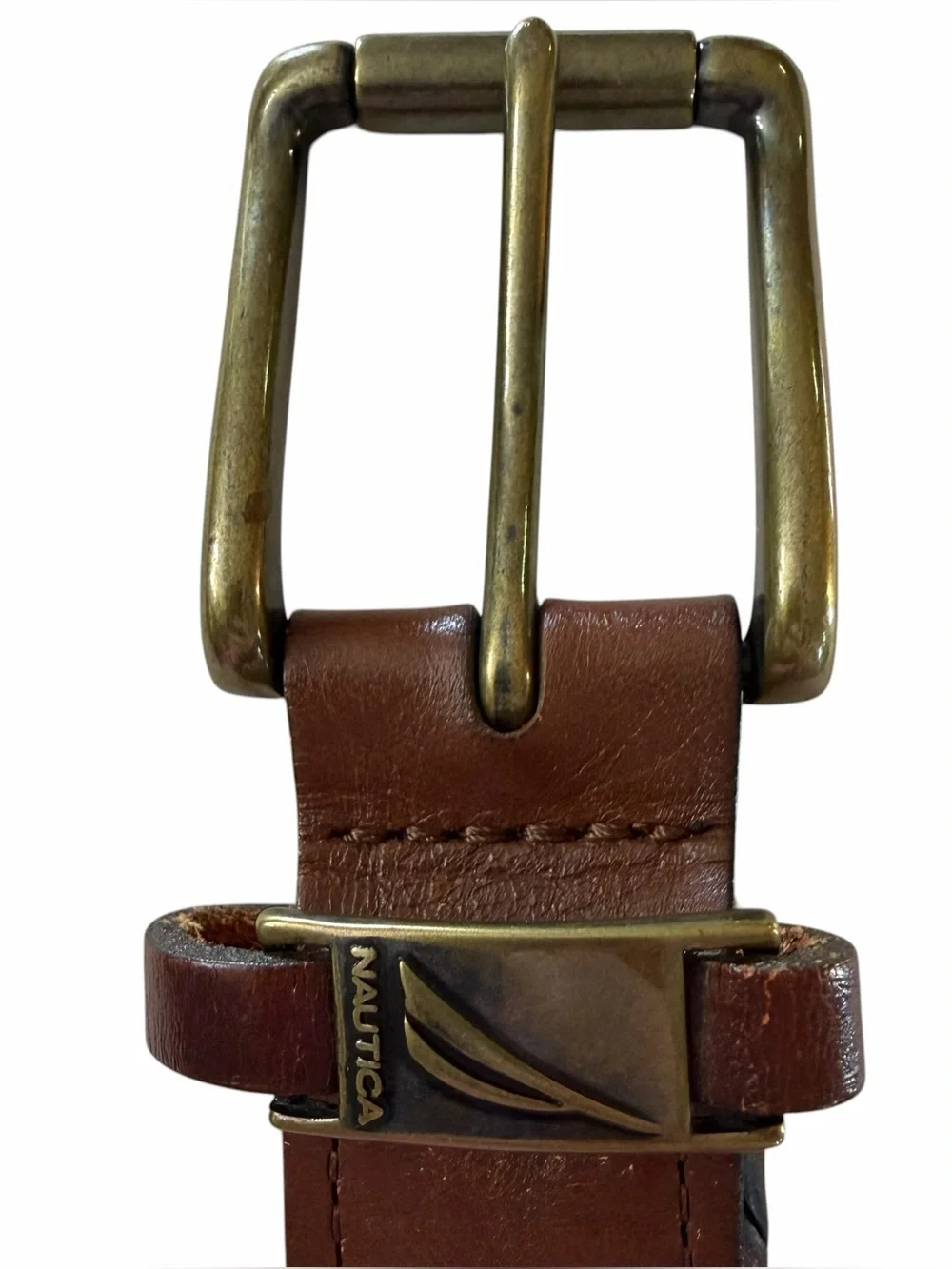 Nautica Brown Braided Leather Belt with Brass Accent